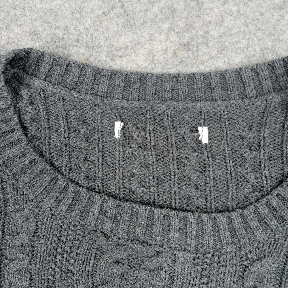 Amazon Sweater Mens Large Gray 100% Cotton‎ Cable Knit Crewneck Pullover Casual